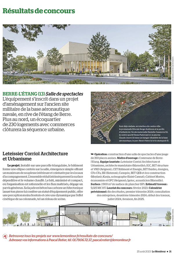 Leteissier Corriol - Agence d'architecture - Le Moniteur 25 août 2023